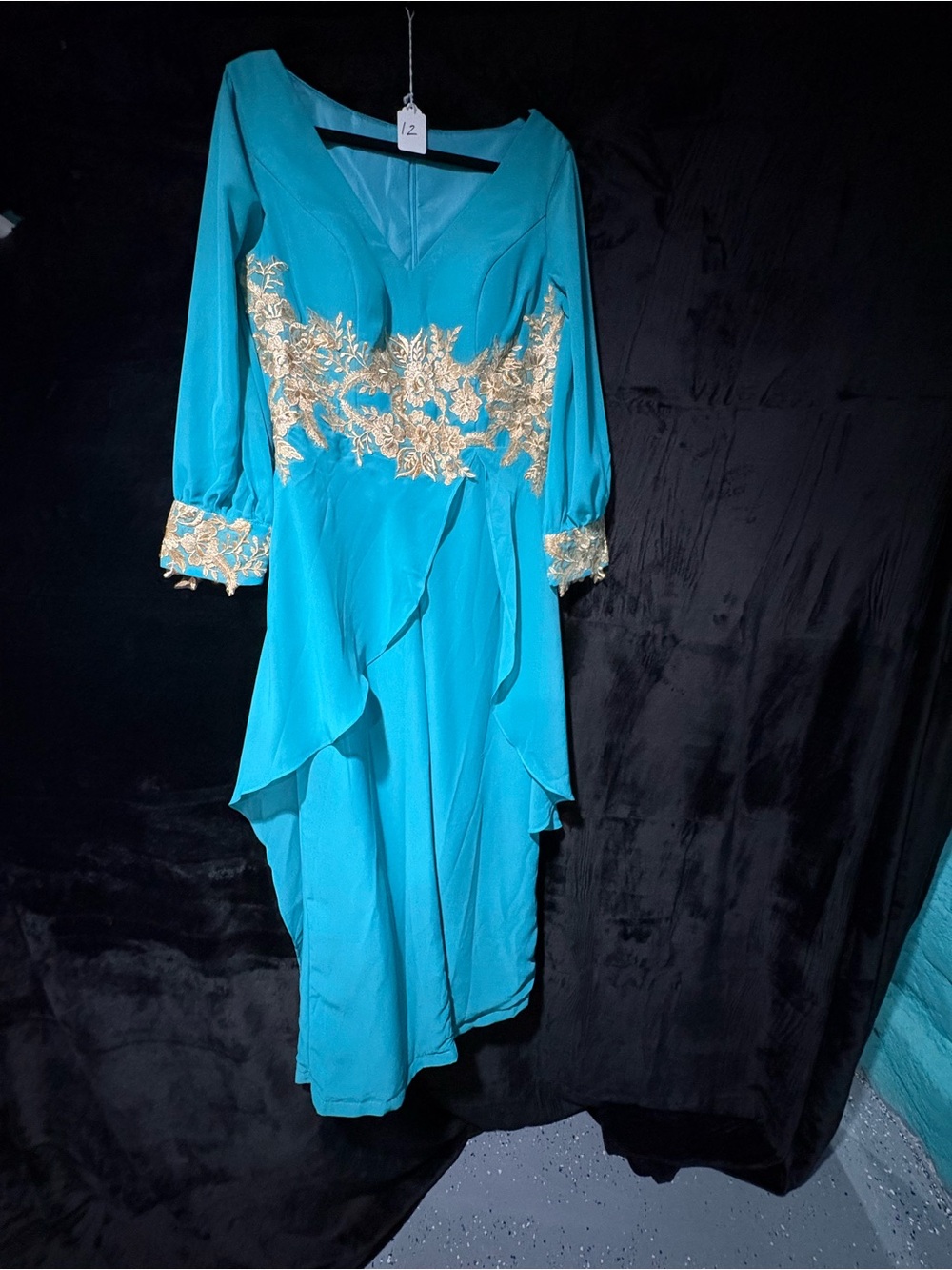 Elegant Teal one piece pant suit with Gold Embroidery - Women
